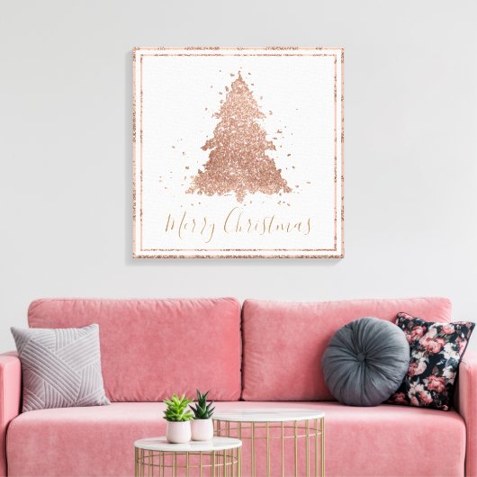 Posh Vrolijk Kerstfeest | Glam Roos Gold Blush Tre Canvas Afdruk (Insitu (Woonkamer))