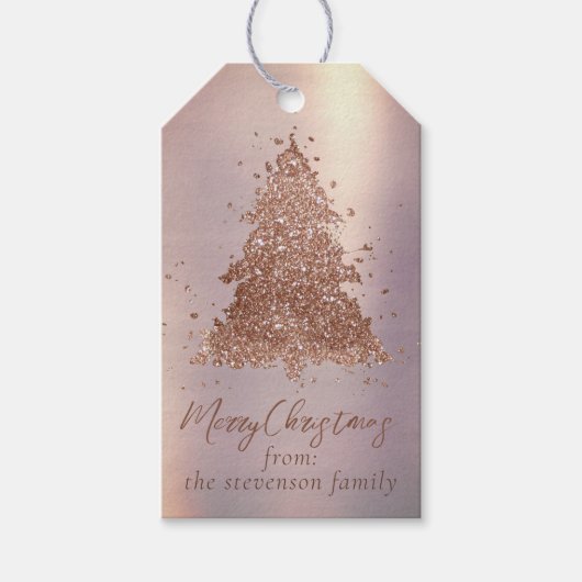 Posh Vrolijk Kerstfeest | Glam Roos Gold Tree Cust Cadeaulabel (Voorkant)