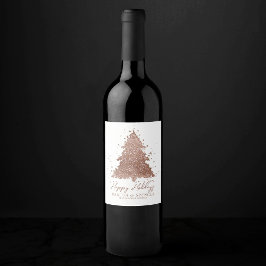 Posh Vrolijk Kerstfeest | Glam Roos Gold Tree Cust Wijn Etiket