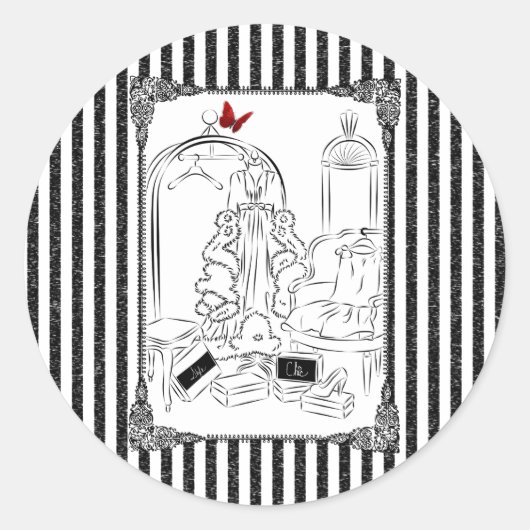 Posh Wardrobe Striped Room Ronde Sticker (Voorkant)