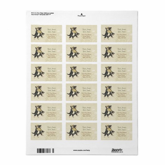 Posh Wedding Cats Ivory Floral Adres Label (Full Sheet)