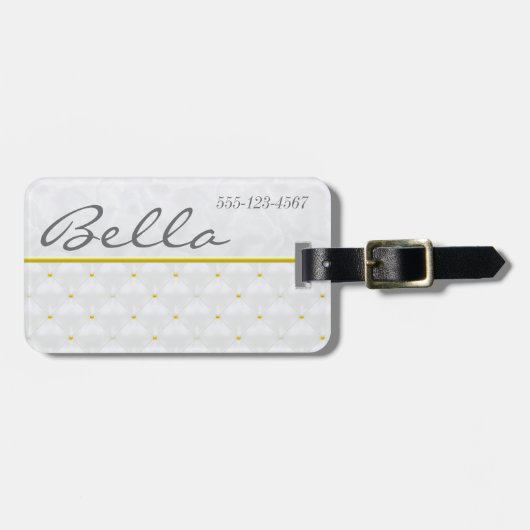 Posh wit satijn & goud bagagelabel (Voorkant horizontaal)