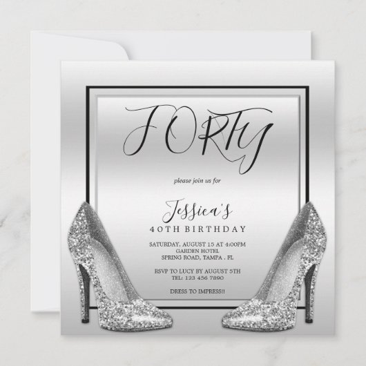 Posh Zilvers & Zilveren Stiletto's 40e verjaardag Kaart (Voorkant)