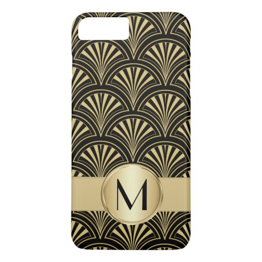 Posh zwart en goud deco fans monogrammed Case-Mate iPhone case (Achterkant)