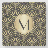 Posh zwart en goud deco fans monogrammed stenen onderzetter (Voorkant)