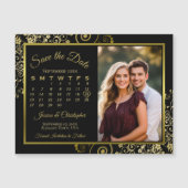 Posh Zwart & Goud Kalender Foto Opslaan Datum Magn Magnetische Uitnodiging (Voorkant)