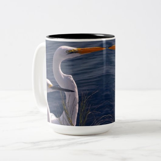 Posing Egrets Tweekleurige Koffiemok (Voorkant links)