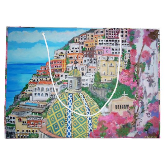 Positano - Aangepaste Gift Bag - Groot, glanzend Groot Cadeauzakje (Achterkant)