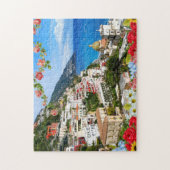 Positano Amalfi Coast Italië met bloemvoorgrond Legpuzzel (Verticaal)