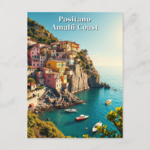 Positano Amalfi Coast Retro Reizen Cliffside Briefkaart