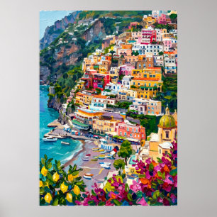 Positano Amalfi-kust Kleurrijke Italiaanse Kust Na Poster