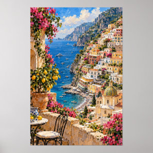 Positano Amalfi-kust Middellandse Zee Muur A Poster