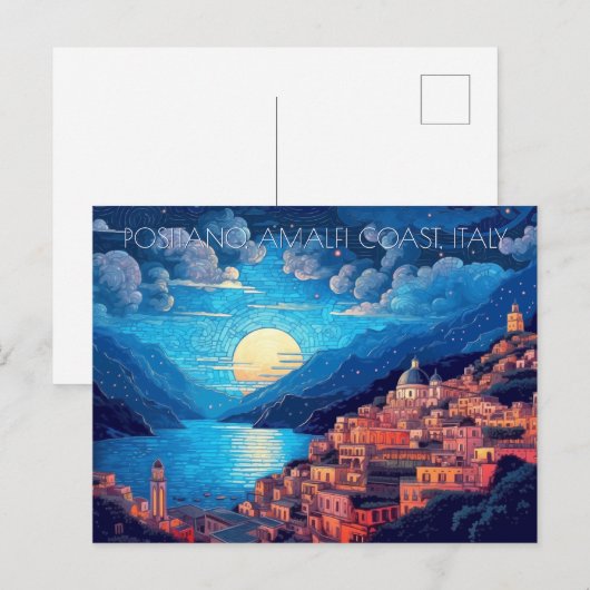 Positano Amalfi Kustschilderij van Italië Reiskuns Briefkaart (Voorkant / Achterkant)