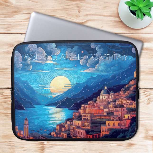 Positano Amalfi Kustschilderij van Italië Reiskuns Laptop Sleeve (Positano Amalfi Coast Painting of Italy Travel Art Laptop Sleeve)