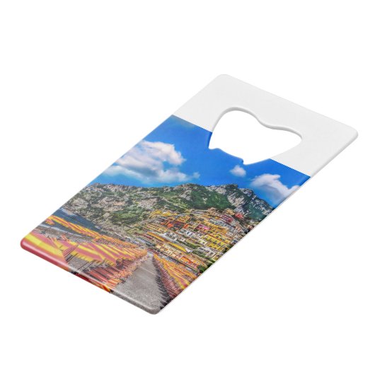 Positano Beach Italië Cliff Homes Amalfi Reizen Creditkaart Flessenopener (Voorkant Gekanteld)