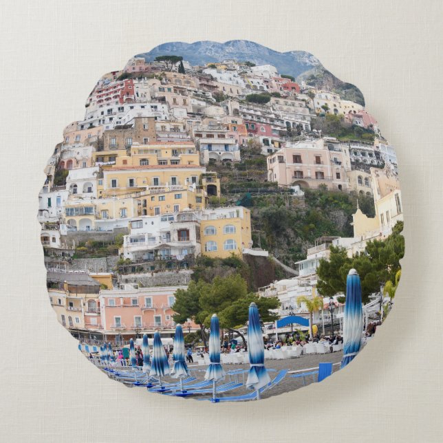 Positano Beach Umbrellas Dream #1 #reis #wall Rond Kussen (Voorkant)