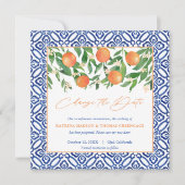 Positano Blauwe Tegels Zoete Sinaasappels Verander Save The Date (Voorkant)