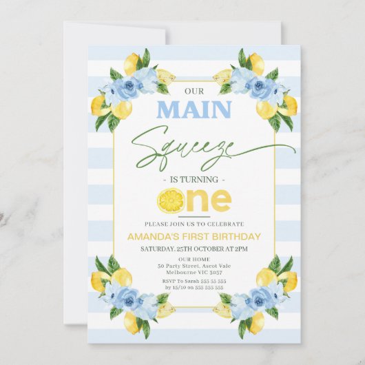 Positano Blue Lemon Main Squeeze 1e verjaardag Kaart (Voorkant)