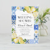 Positano Blue Tegel Lemon Wedding Shower Kaart (Staand voorkant)