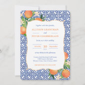 Positano Blue Tegels Sinaasappels Citrus Wedding Kaart (Voorkant)