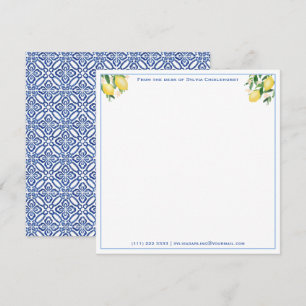 Positano Citroenen Blauwe Tegels Baby Shower Bedan Notitiekaartje