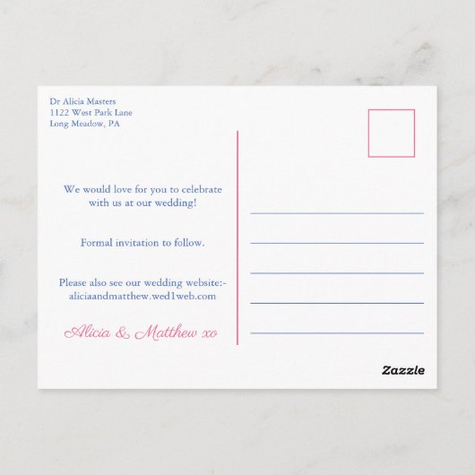 Positano Citroenen Blauwe Tegels Roze Save The Dat Briefkaart (Achterkant)