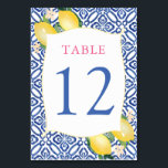 Positano Citroenen Blauwe Tegels Trouwdouche Kaart<br><div class="desc">Waterverf citroenen en  bloesems tegen een achtergrond van kobalt blauw en wit tegel patroon voor dit stijlvolle ontwerp van het Weddenschap,  de Shower of de Lijst van de Dag van de Aarde.</div>