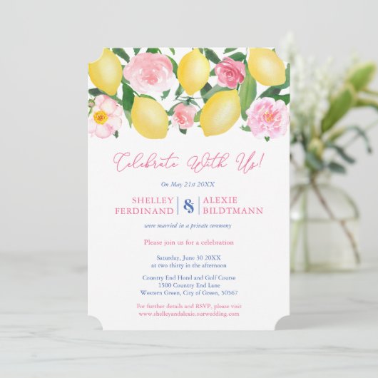 Positano Citroenen Blauwe Tegels Trouwreceptie All Kaart (Staand voorkant)