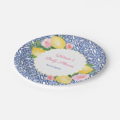 Positano citroenen met blauwe Tegels en roze bloem Papieren Bordje (Gekanteld)
