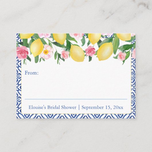 Positano Citroenen Roze Blauwe Tekst Display Douch Informatiekaartje (Achterkant)