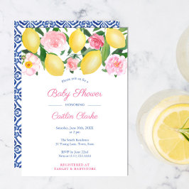 Positano citroenen roze rozen meisje baby shower f kaart