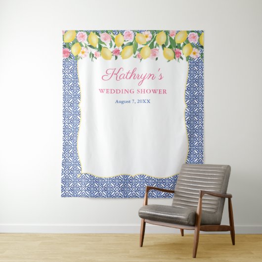 Positano-citrroenen blauwe tegels fotocabine-achte wandkleed (In situ)