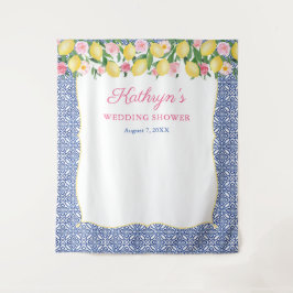 Positano-citrussen blauwe tegels fotocabine-achter wandkleed