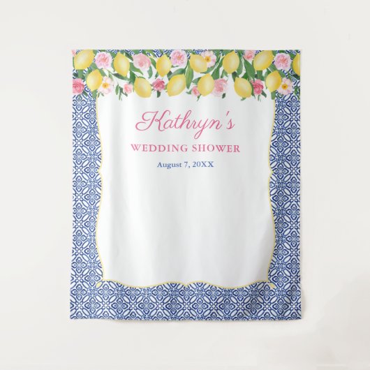 Positano-citrussen blauwe tegels fotocabine-achter wandkleed (Voorkant)