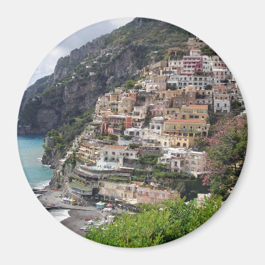 Positano dorp aan de Amalfi kust ronde magneet (Voorkant)