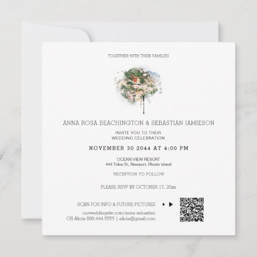 *~* POSITANO Italiaanse AR20 RSVP QR bruiloft Kaart (Achterkant)