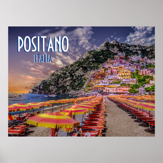 Positano Italië Amalfi Kust Zonsondergang Reizen Poster (Voorkant)