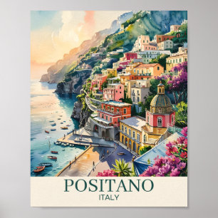 Positano Italië Amalfikust Aquarellandschap Poster
