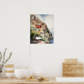 Positano Italië Aquarel Kunstprint Poster (Keuken)