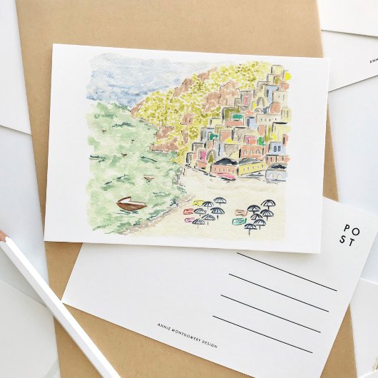 Positano Italië Aquarel Reisposter Uitnodiging Briefkaart