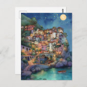 Positano, Italië – Coastal Village & Starry Sky Briefkaart (Voorkant / Achterkant)