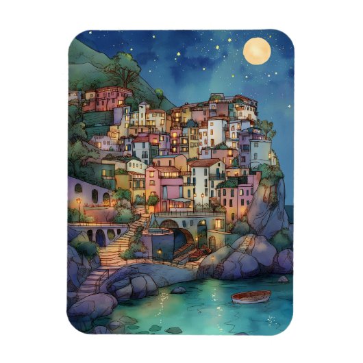 Positano, Italië – Coastal Village & Starry Sky Magneet (Verticaal)