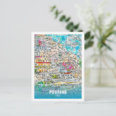 Positano Italië Famous Travel Waterverf Sketch Briefkaart (Staand voorkant)