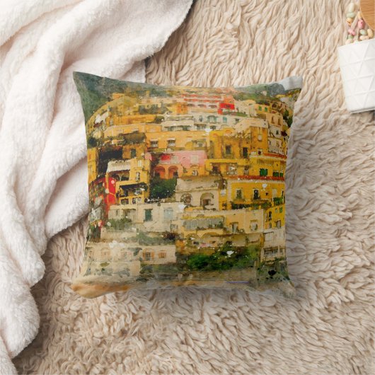positano italië italiaanse scène waterverf kussen (Deken)