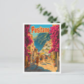 Positano Italië Kunst Vintage Reizen Illustratie Briefkaart (Staand voorkant)