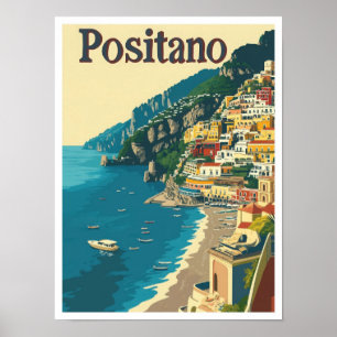 Positano Italië Kunst Vintage Reizen Illustratie Poster