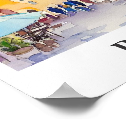 Positano Italië Kunst Waterverf Reizen Poster (Hoek)