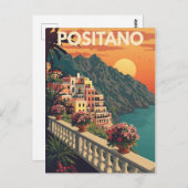  Positano Italië Travel Poster Briefkaart (Voorkant / Achterkant)
