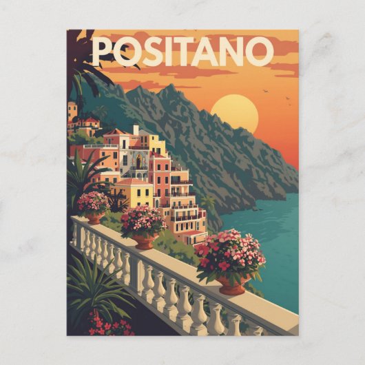  Positano Italië Travel Poster Briefkaart (Voorkant)