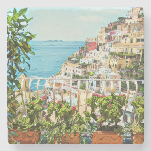 Positano Italië Uitzicht Stenen Onderzetter (Voorkant)